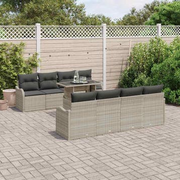 vidaXL Tuin Sofa Set 9 st 8-Aantal zitplaatsen Lichtgrijs, Verzenden, Nieuw, Meer dan 8 zitplaatsen