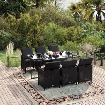 vidaXL 7-delige Tuinset met kussens poly rattan zwart, Verzenden, Nieuw, Tuinset