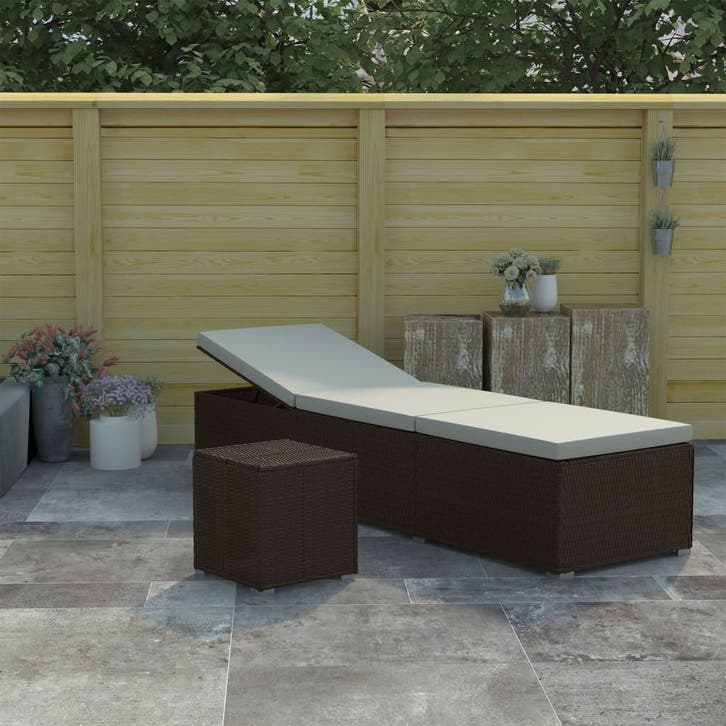 vidaXL Ligbed met kussen en theetafel poly rattan bruin, Tuin en Terras, Ligbedden, Nieuw, Verzenden