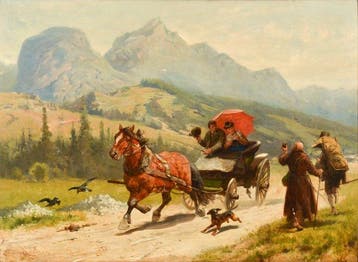 Louis Braun (1836-1916) - Paardenkoets rijdend door
