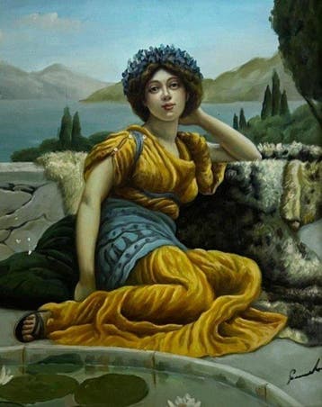 Italiaanse school (XX) - Neoclassical Beauty by the Lake