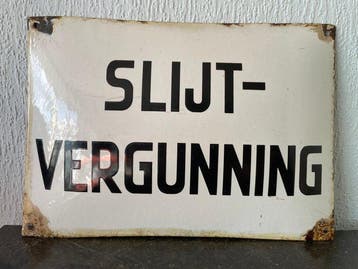 Emaille bord , Slijt vergunning - Emaille bord - Metaal
