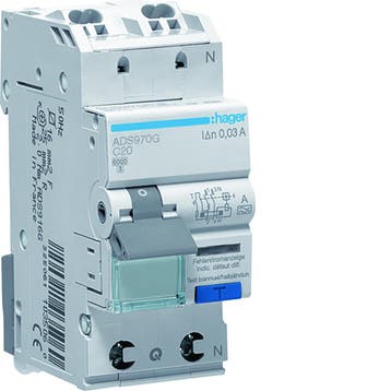 Hager aardlekautomaat / 2-polig, 30mA, C20A / ADS970G (QC), Ophalen of Verzenden, Nieuw, Groepenkast