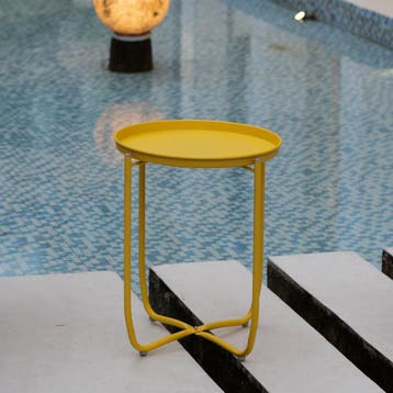 Tuintafel Sandefjord bijzettafel rond metaal 53xØ40 cm geel, Tuin en Terras, Verzenden, Nieuw