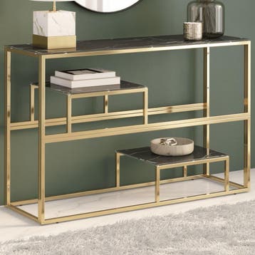 vidaXL Wandtafel roestvrijstaal en gehard glas goudkleurig, Verzenden, Nieuw, Metaal, Minder dan 50 cm