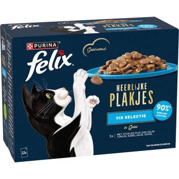 4x Felix Kattenvoer Nat Heerlijke Plakjes Gelei Vis Selec..., Dieren en Toebehoren, Dierenvoeding, Verzenden, Kat