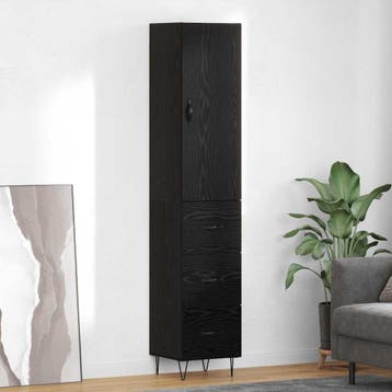vidaXL Highboard Zwart Eiken 34,5 x 34 x 90 cm Bewerkt hout, Minder dan 50 cm, Verzenden, Nieuw, Minder dan 100 cm