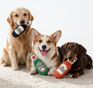 Honden kauwspeeltje Biertje zwart, groen of bruin, Dieren en Toebehoren, Honden-accessoires, Ophalen of Verzenden, Nieuw, Hondenspeelgoed