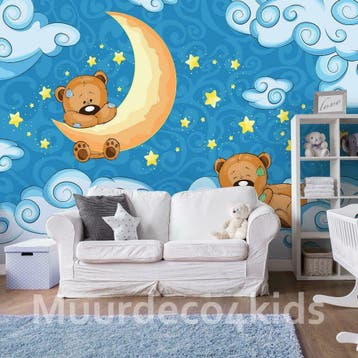 Teddyberen behang Maan en Sterren, Babykamer *Muurdeco4kids, Ophalen of Verzenden, Nieuw, Wanddecoratie