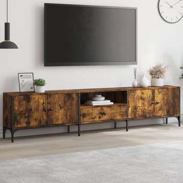 vidaXL Tv-meubel met lade 200x25x44 cm bewerkt hout gerookt, Verzenden, Nieuw, Overige houtsoorten