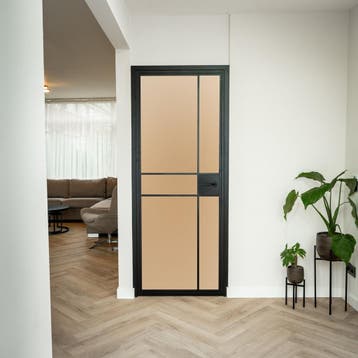 Stalen Binnendeur Zwart 6 Vlaks Mat glas Luxe design Met slo, Minder dan 80 cm, Binnendeur, Nieuw, Metaal