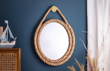 Maritieme wandspiegel SEVEN SEAS 60cm natuurlijk ovaal frame, Ophalen of Verzenden, Nieuw