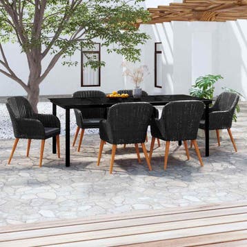 vidaXL 7-delige Tuinset met kussens zwart, Verzenden, Nieuw, 6 zitplaatsen, Tuinset