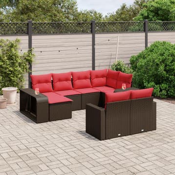 vidaXL 10-delige tuinbankset met kussens, bruin polyrotan, Verzenden, Nieuw, Meer dan 8 zitplaatsen