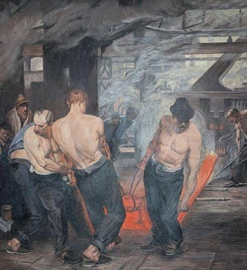 German School (XX), signed Riegel - Im Walzwerk, nach, Antiek en Kunst