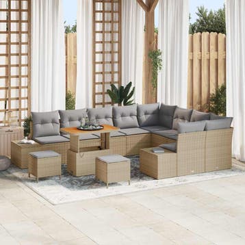 vidaXL Tuinbankenset 12 st 11-Aantal zitplaatsen Beige Poly, Verzenden, Nieuw, Rotan, 2 zitplaatsen
