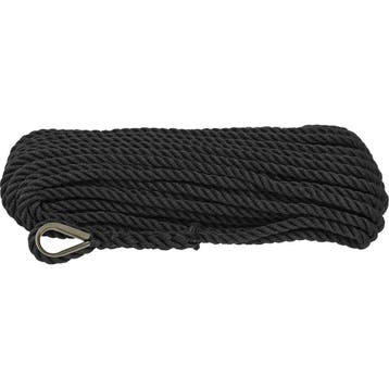 10mm x 30m Ankerlijn met Oog 3-Strengs Polyester Zwart, Ophalen of Verzenden, Nieuw