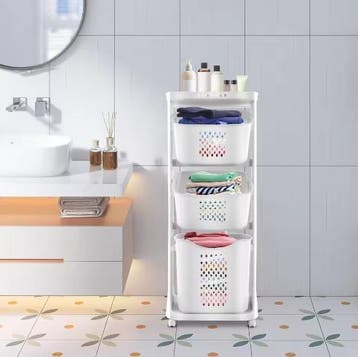Rollende Wasmand 3-Laags met Open Opbergmanden, Verzenden, Nieuw