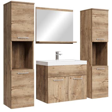 Badkamermeubel Set Montreal XL 60 x 35 cm Kastanje Badmeubel, Verzenden, Nieuw, Wastafelkast