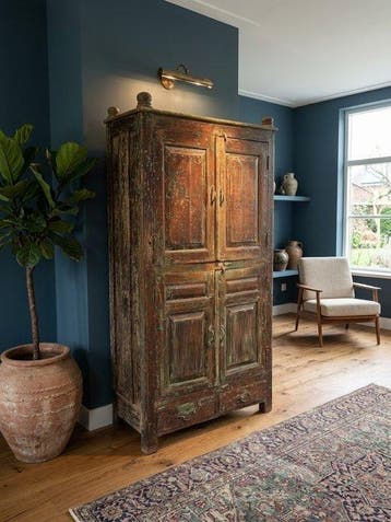 Antieke Indische Houten Kast uit Rajasthan - uit robuust
