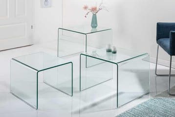Designset van 3 glazen salontafels FANTOME 60cm bijzettafels, Ophalen of Verzenden, Nieuw