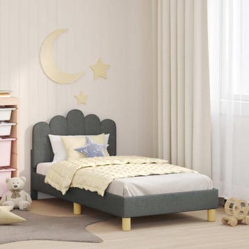 vidaXL Bedframe voor kinderen met hoofdbord Donkergrijs 80 x, Verzenden, Nieuw, Grijs, Stof