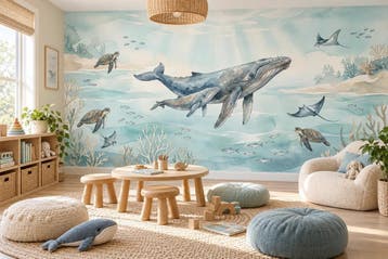 Walvissen behang babykamer – zeedieren fotobehang, Verzenden, Fotobehang