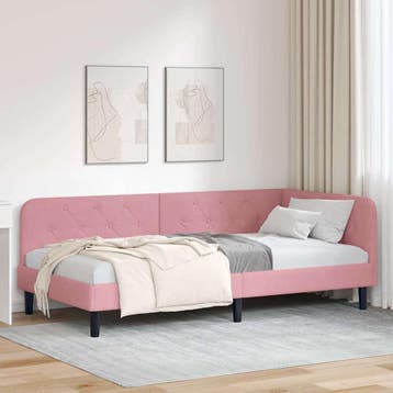 vidaXL Hoekbedframe Roze 100 x 200 cm Fluweel, Verzenden, Nieuw, Eenpersoons, Stof