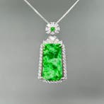 Snijwerk, Jade inlay S925 silver pendant - 39 mm -