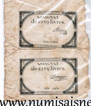 France Assignat Über 5 Livres Serie 16662 10 Brumaire Jah.., Verzenden