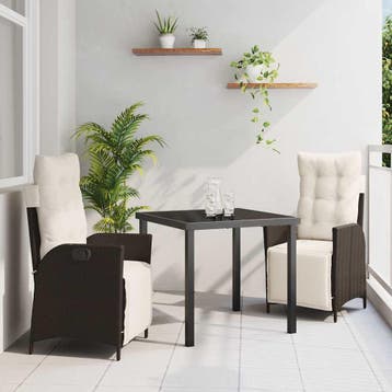 vidaXL Tuin eettafelset met kussen 3 pcs Bruin poly rattan, Verzenden, Nieuw, Rotan, 3 zitplaatsen