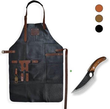 STORX Leren BBQ Schort + Handgemaakt Koksmes – Zwart Echt Le, Verzenden, Nieuw