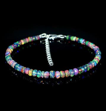 Zwarte Ethiopische opaal armband – Rondelle kralen Sieraden-