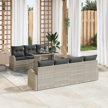 vidaXL Tuin Sofa Set 8 st Lichtgrijs Poly Rattan, Verzenden, Nieuw, Rotan, 8 zitplaatsen