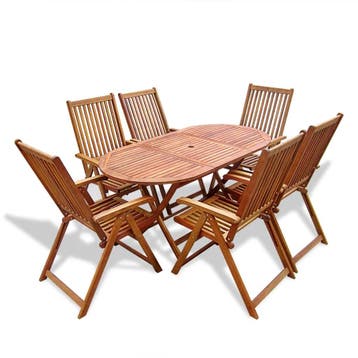 vidaXL 7-delige Tuinset massief acaciahout, Verzenden, 6 zitplaatsen, Nieuw, Tuinset
