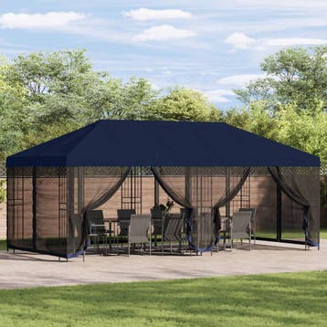 vidaXL Paviljoen met zijwanden 6 x 3 m Blauw Polyester en, Tuin en Terras, Partytenten, Verzenden, Nieuw