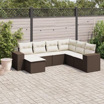 vidaXL 7-delige Loungeset met kussens poly rattan bruin, Verzenden, Nieuw, Loungeset