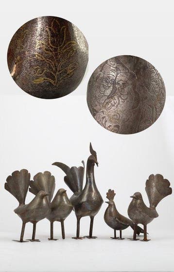 Beeldje - Islamitische Qajar-duivenfiguren met goud- en