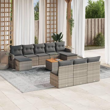 vidaXL 11-delige Loungeset met kussens poly rattan grijs, Verzenden, Nieuw, Loungeset