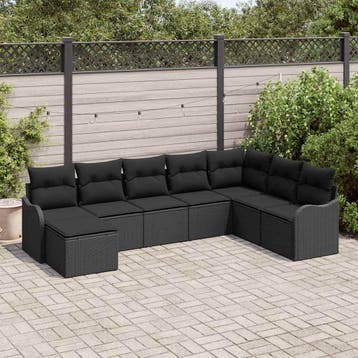 vidaXL Tuin Sofa Set 8 pcs Zwart poly rattan, Verzenden, Nieuw, Rotan, 8 zitplaatsen