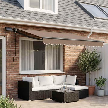 vidaXL Handbediende luifel met LEDs Taupe 100% Polyester en, Verzenden, Nieuw