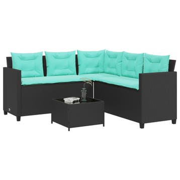vidaXL Tuinbank met tafel en kussens L-vormig zwart poly, Verzenden, Nieuw