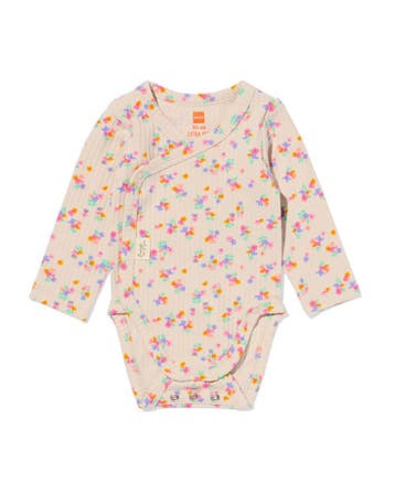 HEMA Newborn meegroei overslagromper rib bloemen ecru, Verzenden, Nieuw