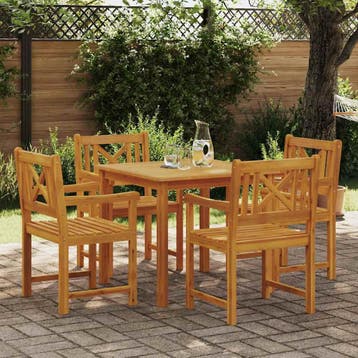 vidaXL Tuin eettafelset 5 st Bruin Massief acaciahout, Verzenden, Nieuw, 5 zitplaatsen