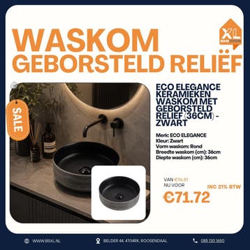 Zwarte ronde waskom met relief 36 cm - Outlet, Huis en Inrichting, Badkamer | Badkamermeubels, Minder dan 50 cm, Nieuw, Ophalen of Verzenden