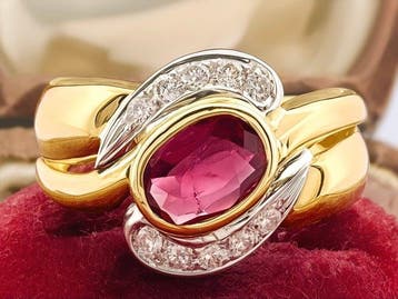 Ring - 18 karaat Geel goud, Witgoud Robijn - Diamant, Nieuw