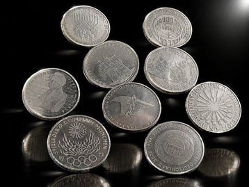 Duitsland, Bondsrepubliek 9 Silver German DM mark coins 9