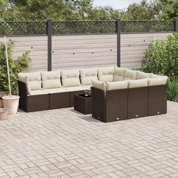 vidaXL 11-delige Loungeset met kussens poly rattan bruin, Verzenden, Nieuw, Loungeset
