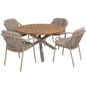 Manitoba  Prado dining tuinset 130 cm rond 5 delig zand, Tuin en Terras, Ophalen of Verzenden, Nieuw