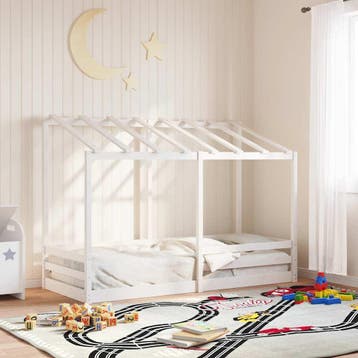 vidaXL Kinderbed met bedhuis 75x190 cm massief grenenhout, Verzenden, Nieuw, Wit, Hout